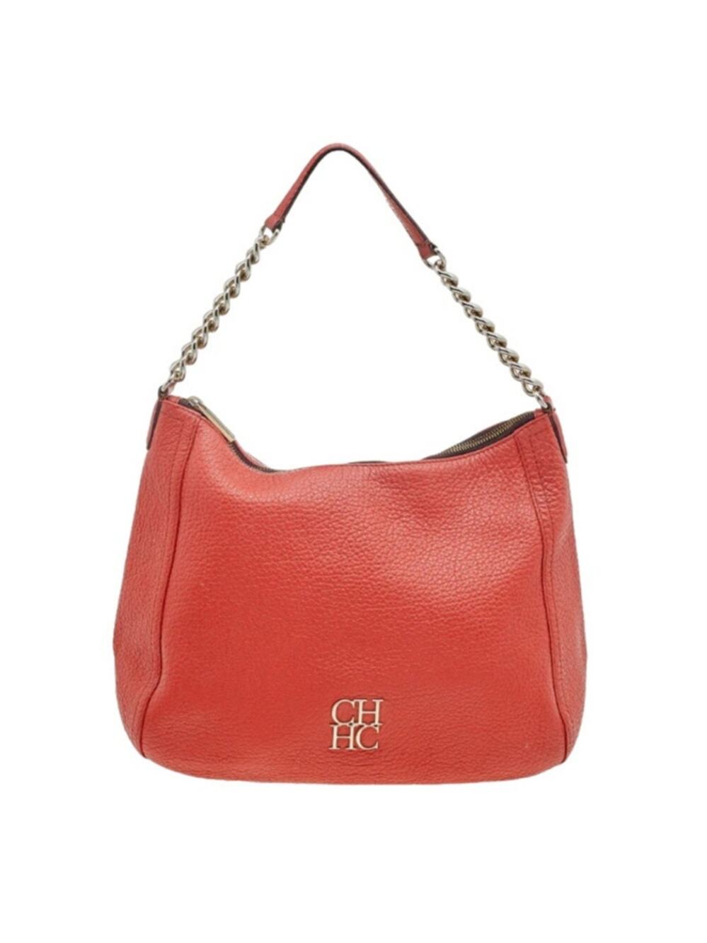 Caroline Herrera Womens Leather Chain Hobo Shoulder Tote Bag Goldware Red